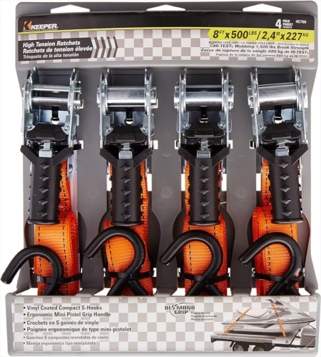 TIE DOWN  1"X8' RATCHET 45766 MINI PISTOL GRIP 500LB WLL 4/PK