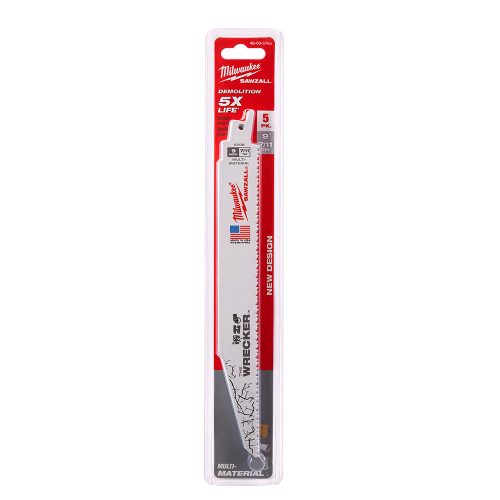 Milwaukee The WRECKER 48-00-5706 Reciprocating Saw Blade, 1 in W, 9 in L, 7/11 TPI, Bi-Metal Cutting Edge