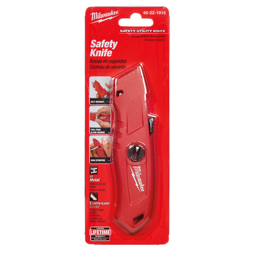 Milwaukee 48-22-1512 Utility Knife, 3/4 in L Blade, Steel Blade, Straight Handle, Red Handle