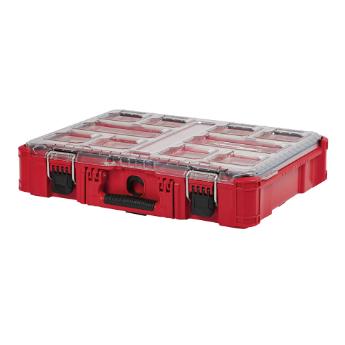 Milwaukee PACKOUT 48-22-8430 Organizer, 75 lb, 19.7 in L, 15.2 in W, 4.6 in H, 10-Compartment, Plastic, Red
