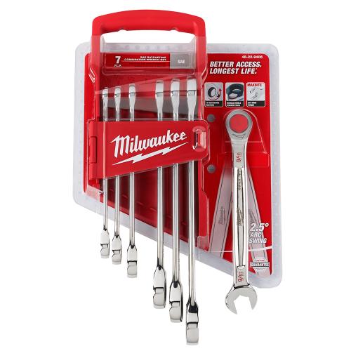 Milwaukee 48-22-9406 Wrench Set, 7-Piece, Alloy Steel, Chrome, Specifications: SAE Measurement System, I-Beam Handle
