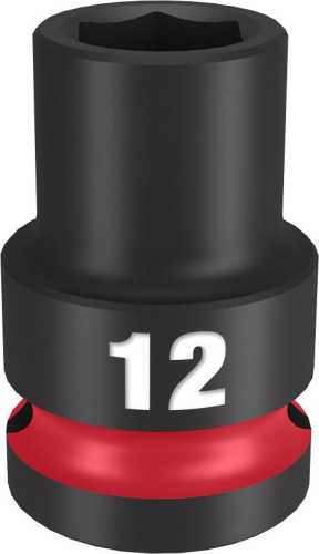 Milwaukee SHOCKWAVE Impact Duty Series 49-66-6244 Shallow Impact Socket, 12 mm Socket, 1/2 in Drive, Square Drive