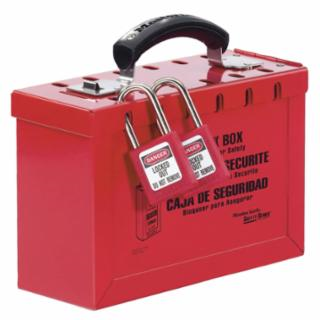 LOCK BOX  RED STEEL HOLDS F/ 12 LOCKS 9.25"X6"X3.75" MASTERLCOK 498A