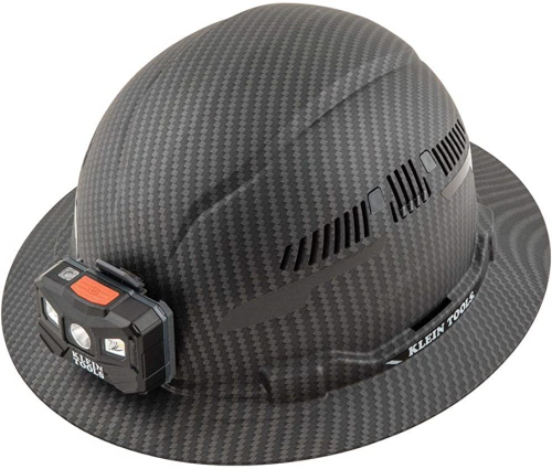 HARD HAT  KARBN KLEIN PREMIUM VENTED FULL BRIM CLASS C W/ HEADLAMP BLACK