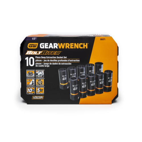 SOCKET SET  10PC 1/2DR BOLT BITER FOR EXTRACTION GEARWRENCH 86071