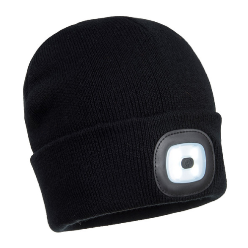 BEANIE  W/ LED HEADLAMP USB RECHARGEABLE BLACK