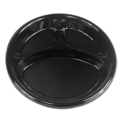 PLATES  10" PLASTIC 3-COMP BLACK 500/CS 125/PK