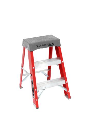 Louisville FS1500 Series FS1502 Step Stool, 2-Step, 300 lb, 3 in D Step, Fiberglass, Orange/Silver
