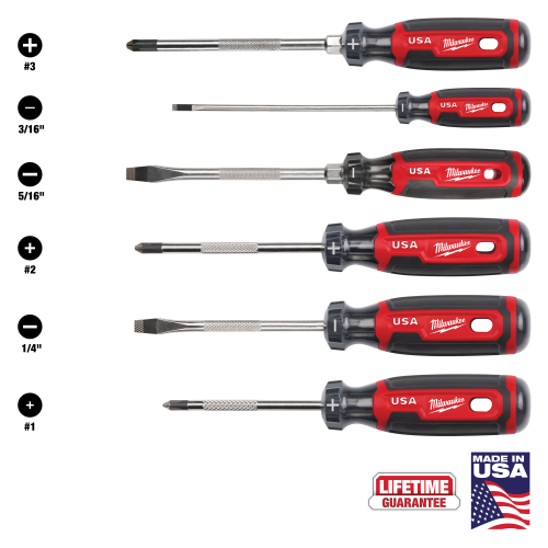 SCREWDRIVER SET  6PC CUSHION GRIP MILWAUKEE USA