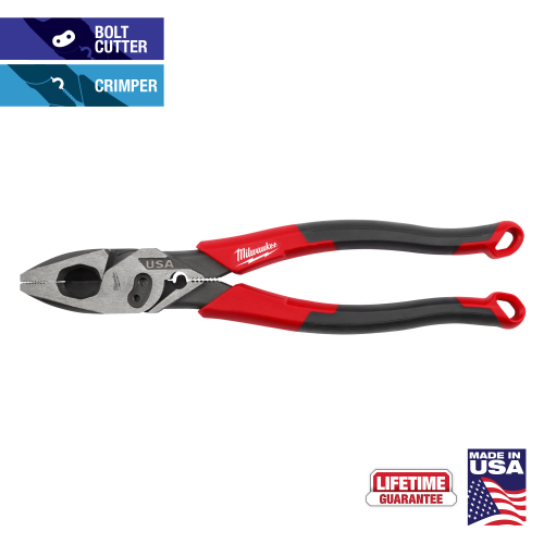 PLIERS  9" LINEMANS COMFORT GRIP W/ CRIMPER AND BOLT CUTTER MILWAUKEE USA