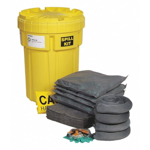 SPILL KIT  UNIVERSAL DRUM 30GAL 23X23 (25) Absorbent Pads  (4) Absorbent Pillows  (4) Absorbent Socks  (5) Disposal Bags and Ties  (6) Tamper Proof Se