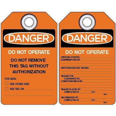 TAG LOCK-OUT ORANGE PRINTED 4X7 W/GROM 