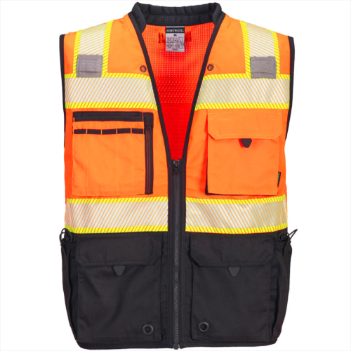 VEST  HI-VIS PREMIUM SURVEYOR VEST  LARGE  ORANGE/BLACK