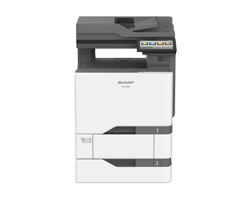 Sharp  MFP  Colour - 42 PPM B&W / - Desktop Colour Workgroup Document System Base model includes 100-sheet DSPF, PCL 6 and PostScript® 3™ compatible printing systems, network scanning, auto duplexing,1 x 550-sheet Paperdrawer, 100-sheet bypass tray.