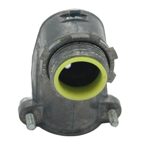 3/8" (1/2" KO) FLEX FLEX 3/8" 90 DEGREE CONNECTOR (INSULATED THROAT) - ZINC