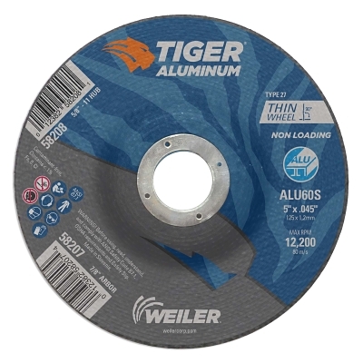 Aluminum Cutting Wheel, 5 in Diameter., 7/8 in Arbor, Type 27, 60 Grit, AO