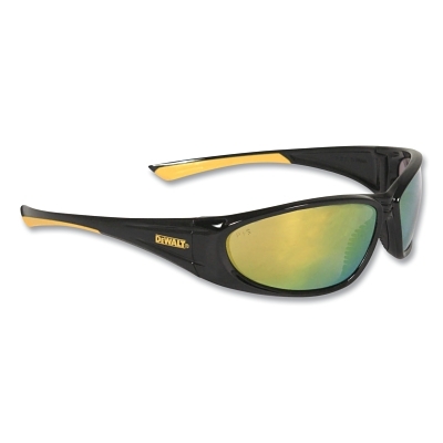 Gable™ Safety Glasses, Yellow Mirror Lens, Polycarbonate, Hard Coat, Black/Yellow Frame