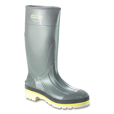 PRO+® PVC Steel Toe Boots, 15 in H, Size 10, Gray/Yellow/Beige