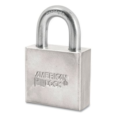 Solid Steel Padlock, 3/8 in dia, 1-1/8 in L, 3/4 in W, Silver, Keyed Alike, Keyed - A400