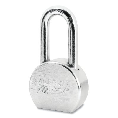 Solid Steel Padlock, 7/16 in dia, 2 in L, 15/16 in W, Silver, Keyed Different, Master Keyed - M401