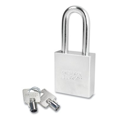 Solid Steel Padlock, 3/8 in dia, 2 in L, 3/4 in W, Silver, Keyed Alike, Keyed - 05138
