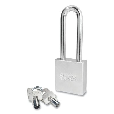 Solid Steel Padlock, 3/8 in dia, 2 in L, 3/4 in W, Silver, Keyed Alike, Keyed - 00168