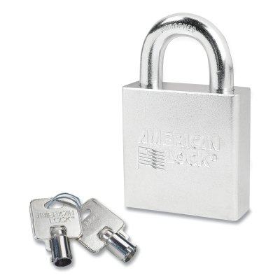 Solid Steel Padlock, 7/16 in dia, 1-1/8 in L, 15/16 in W, Silver, Keyed Alike, Keyed - 00140