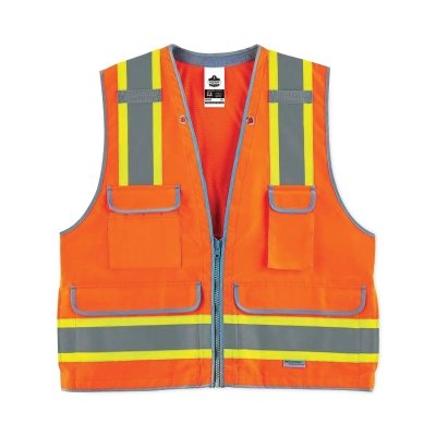 GloWear® 8254HDZ Type R Class 2 Heavy-Duty Surveyors Vest, L/XL, Hi-Viz Orange/Yellow