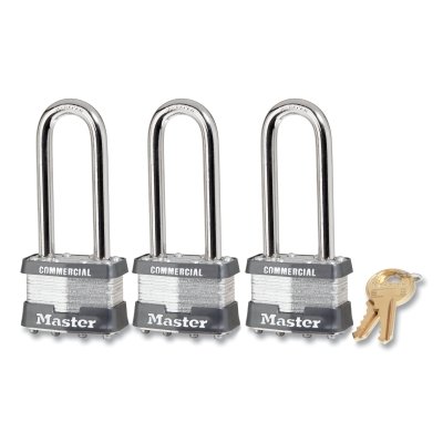 No. 1 Laminated Steel Padlock, 5/16 in dia, 3/4 in W x 15/16 in H Shackle, Silver/Gray, Keyed Different, Keyed Varies