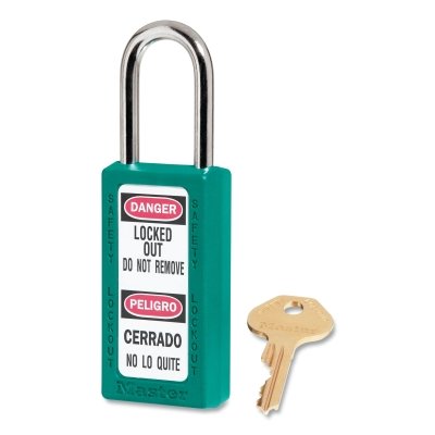Zenex™ Thermoplastic Safety Lockout Padlock, 411, 1-1/2 W x 3 H Body, 1-1/2 in H Shackle, KD, Teal