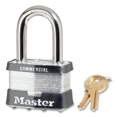 No. 5 Laminated Steel Padlock, 3/8 in dia x 15/16 in W x 1-1/2 in H Shackle, Silver/Gray, Keyed Alike, Keyed 2575
