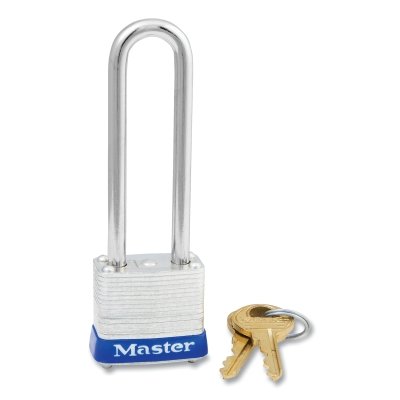 No. 7 Laminated Steel Padlock, 3/16 in dia, 1/2 in W x 2-1/2 in H Shackle, Silver/Blue, Keyed Alike, Keyed P190