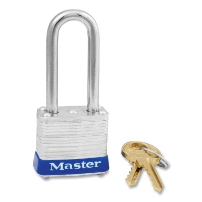 No. 7 Laminated Steel Padlock, 3/16 in dia, 1/2 in W x 1-1/2 in H Shackle, Silver/Blue, Keyed Different