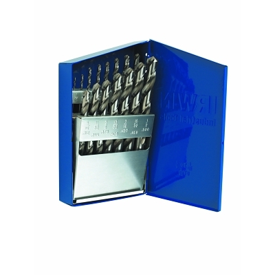 Reduced Shank High Speed Steel Drill Bit Sets, 1/16 in-1/2 in Cut Dia, 17/Set