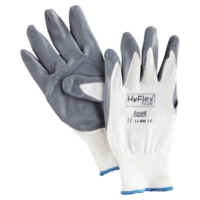 11-800 Nitrile Foam Palm Coated Gloves, Size 11, Gray/White