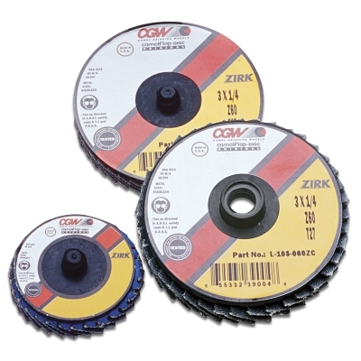 Flap Discs, Mini, Zirconia, Quick Change, Type R, 2 in, 36 Grit, 24,000 rpm