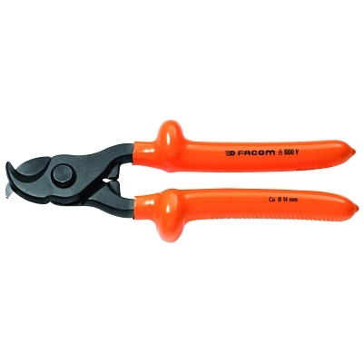 Insulated Ratchet Cable Cutters, 1 3/4 in Cap., 12 in Long, Center Cut