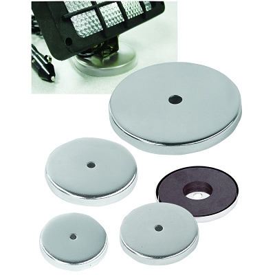 Ceramic Magnet Round Base, Chrome Plated Steel, 16 lb Load Cap, 1.425 in dia