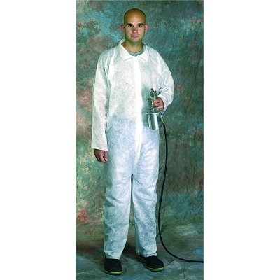 SBP Protective Coveralls, White, Large, Collar, Elastic Wrists/Ankles, Zip Front