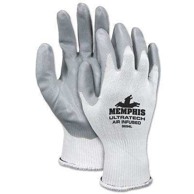 UltraTech Air Infused Nitrile Coated Gloves, Large, Gray/White