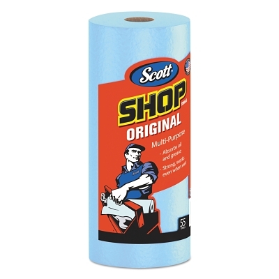 Shop Towels, Standard Roll, 10 2/5 x 11, Blue, 55/Roll