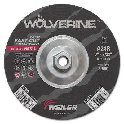 Wolverine Grinding Wheels, 7 in Dia, 3/32 in Thick, 5/8 in Arbor, 24 Grit, T