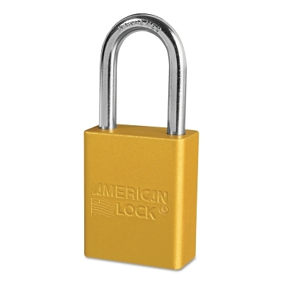 Solid Aluminum Padlock, 1/4 in dia, 1-1/2 in L x 3/4 in W, Yellow