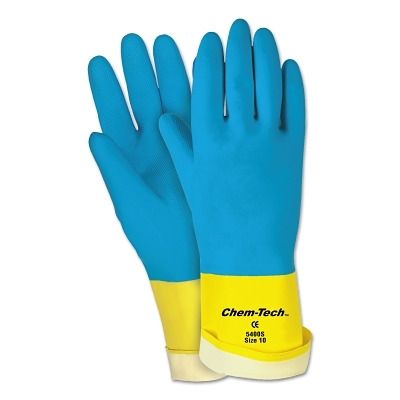 Chem-Tech Neoprene over Latex Gloves, Smooth, X-Large, Blue/Yellow