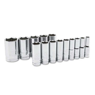 Socket Set, 1/2 in Dr, 6-point, SAE, 7/16 in to 1-1/2 in, 14-Pc Deep Length, Incl Plastic Tray