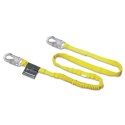 Manyard Shock-Absorbing Lanyard, 6ft, Anchorage Connection, 2 Snap Hooks, Yellow