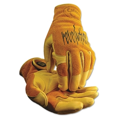 1828 revolution® Cow Grain Unlined TIG/MIG Welding Gloves, Large, Tan/Gold, Hook-and-Loop