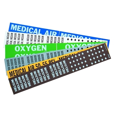 Medical Gas Pipe Markers, Oxygen, White on Green Vinyl, 2 1/4 in x 2 3/4 in