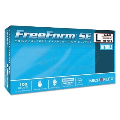 FreeForm SE Disposable Gloves, Nitrile, Finger - 13 mm; Palm-9 mm, Large, Blue