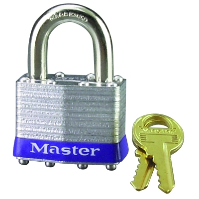 No. 1 Laminated Steel Padlock, 5/16 in dia, 3/4 in W x 15/16 in H Shackle, Silver/Gray, Keyed Alike, Keyed 2501